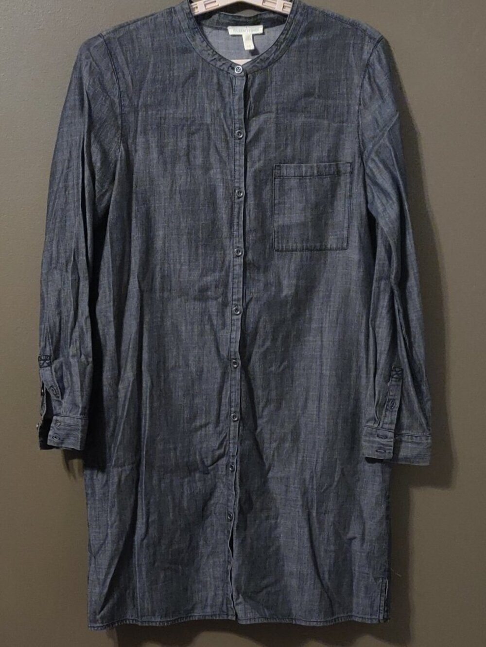 Eileen Fisher Black Long Sleeve Button Down Chambray Dress SMALL